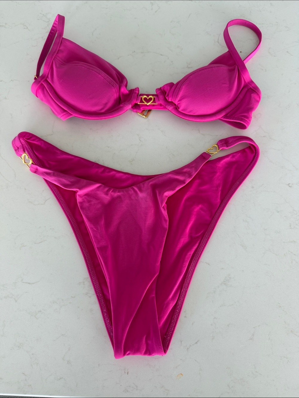 l*space Hot Pink Underwire Bikini Set with Gold Heart Hardware